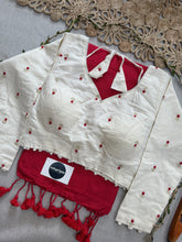 Red Handloom Cotton Saree With Redy Made Blouse